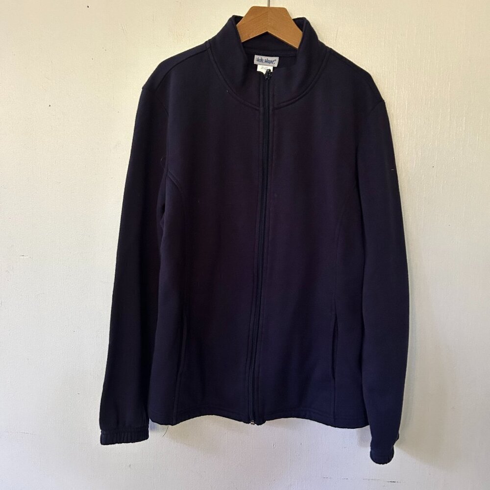Vicki Wayne Sweatshirt Womens Medium Navy Full Zip Mock Neck Pockets Gorpcore‎